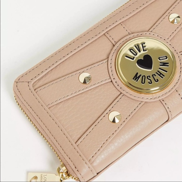 LOVE MOSCHINO genuine leather beige nude full size zipper wallet - Picture 2 of 9